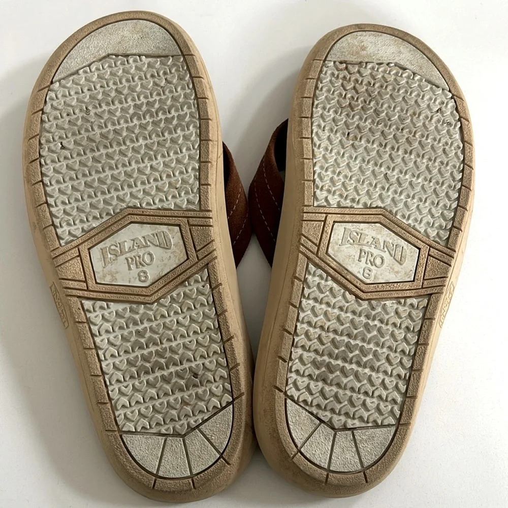 Island Slipper Ultimate Suede Flip Flop Sandals Brown Cognac Color Mens Size 8